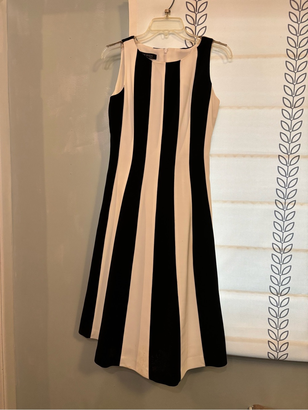 Anne Klein Black and Cream Vertical-Stripe Sleeveless A-Line Dress